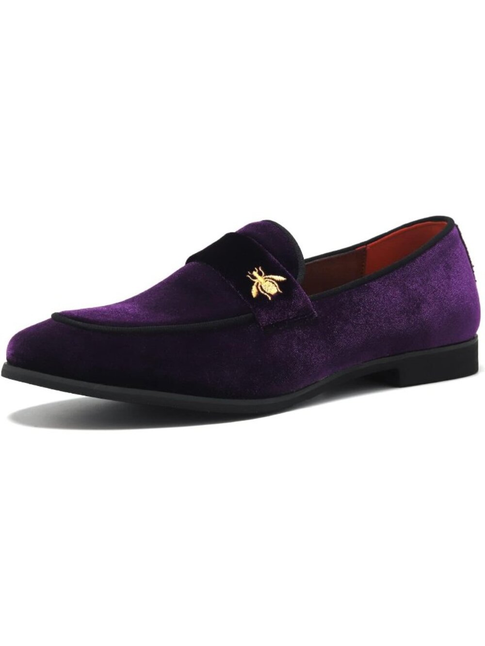 Men's Purple Velvet Penny Loafers Metal Buckle Slip On Luxury Suede Formal Shoes